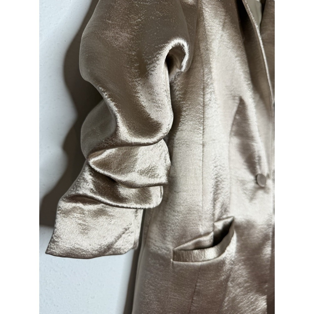Cinq a Sept Kylie Ruched Sleeve Blazer Champagne GoldMetallic Size 00 Party Glam - Picture 4 of 10